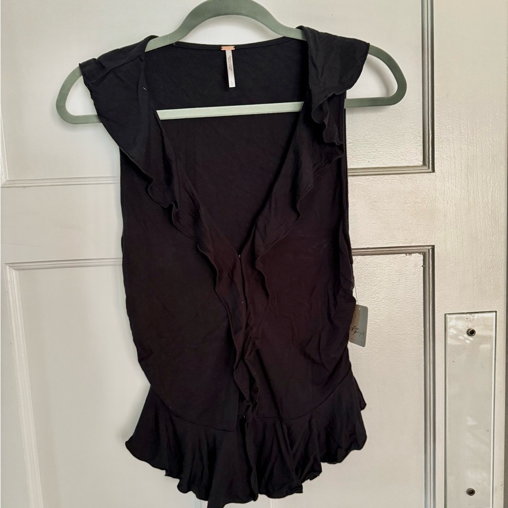 Free People Black Ruffled Blouse